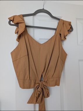 Tie-Back Ruffle Strap Crop Top - Tan